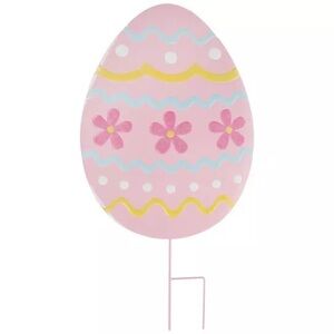 (2) Pink Floral Egg Metal Garden Stake